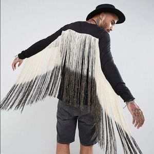 ASOS LONE SLEEVE T-SHIRT WITH DIPDYE FRINGE BACK